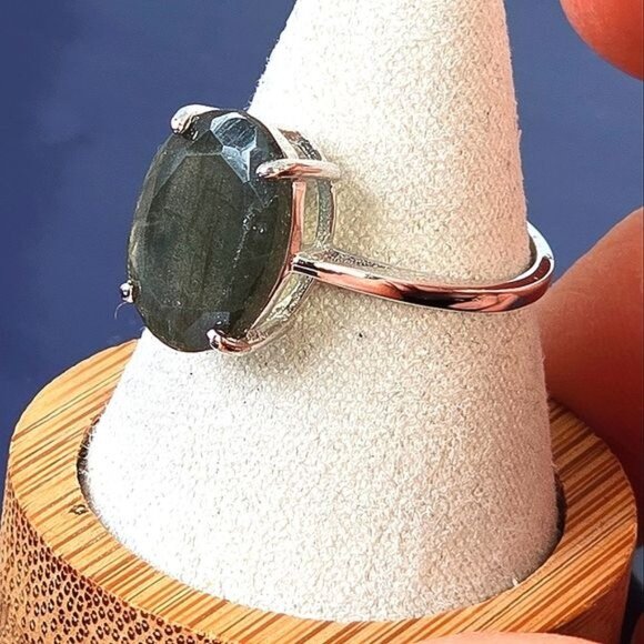 925 Sterling Silver Ring Sz 8.75 with Natural Labradorite 14x10mm Gemstone. - Picture 3 of 10
